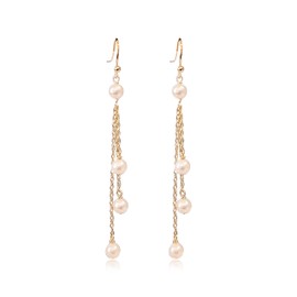 Stocking Stuffers Holiday Outfits for Women 2024 Pearl Earrings for Women Gold Pearl Drop Dangle Earrings Long Tassel Earrings Pearl Hoop Earrings Jewelry Gifts