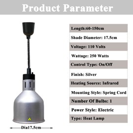 Hanging Food Heat Lamp Retractable Food Warmer Ceiling Mount Heating Lamp For Hot Food(Silver)