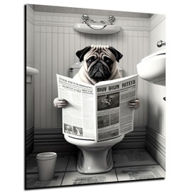 DARO Design - Toilet Picture on 6 mm HDF 40 x 30 cm Pug Dog on Toilet Wall Decoration Pictures Funny Gift