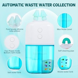 Sistema de irrigación nasal con doble velocidad y recolección automática de desechos – Irrigador nasal portátil y apto para viajes – Limpiador nasal p