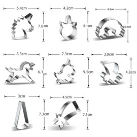 Fox Run Unicorn and Rainbow Cookie Cutters, Set of 8, Unicorn Cutters Stainless Steel Fondant Cutters Unicorn Head (Cartoon Cookie Cutters Set)