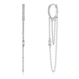 Loutade Silver Chain Hoop Earrings for Women, 925 Sterling Silver Hoop Earrings with Tassel Chain Dangle Earrings, Simple Cartilage Sleeper Hoop Tassel Chain Dangling Drop Chain Hoop Earrings Silver