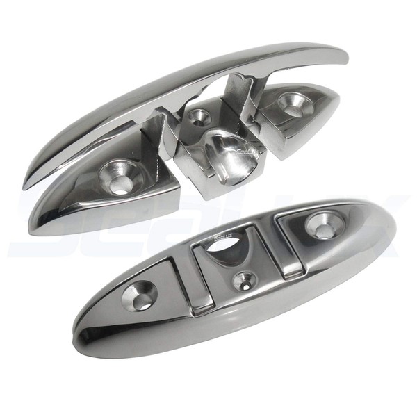 SeaLux Boat Surface Mount Flip up Folding Pull Up Cleat 6" Marine Grade 316 Stainless Steel