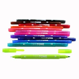 Tombow 61500 Twintone Juego de marcadores, Brillante, Paquete de 12 Marcadores de Doble Cara para Escritura audaz y precisa