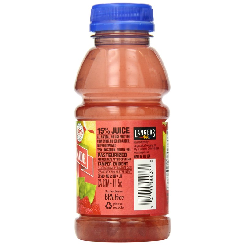 Langers Juice, Raspberry Lemonade, 10 Fl Oz (Pack of 12)