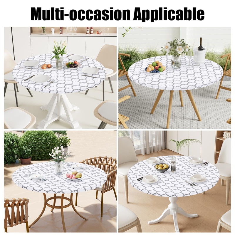 Smiry Round Picnic Tablecloth, Waterproof Elastic Fitted Table Covers for