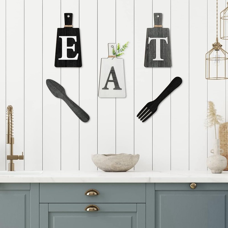 JIVIMOCO Cutting Board Eat Sign Set Hanging Art Kitchen Eat