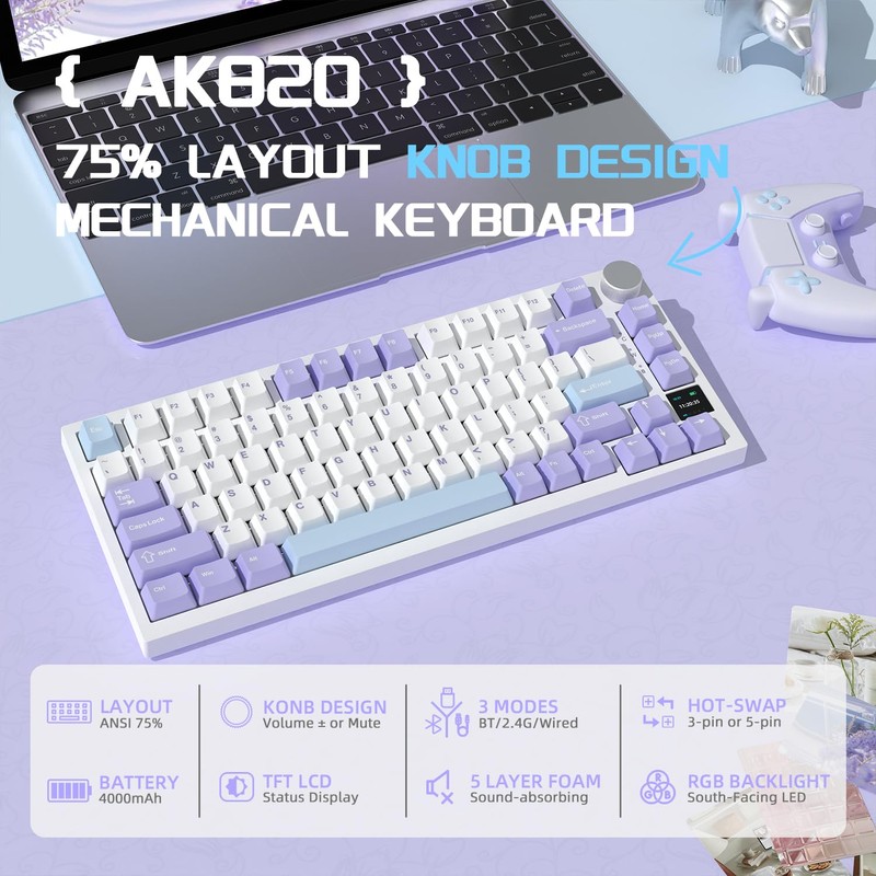 Attack Shark ajazz AK820 Pro Wireless Mechanical Gaming Keyboard Hot