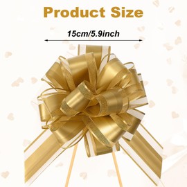 6 Pcs 6 Inch Double-Layered Pull Bows, Organza Ribbon Gold Bows for Gift Wrapping, Classic Style Big Bow for Christmas Present(Gold)