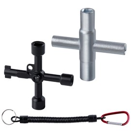 LEONTOOL 2PCS 4 Way Sillcock Key Set Utilities Key Multi-functional Water Key Steel Sillcock Wrench 4 Way Water Key Tool Hose Bib Key for Valve, Faucet, and Spigots, Hydrant, Control Cabinet