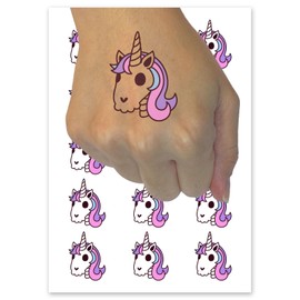 Magical Unicorn Skull Temporary Tattoo Water Resistant Fake Body Art Set Collection - 54 1" Tattoos (1 Sheet)