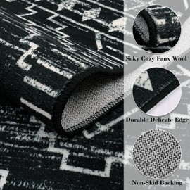 Wonnitar Moroccan Washable Rug 4x6, Black Boho Living Room Area Rug, Non-Slip Farmhouse Bedroom Carpet Dorm Room Throw Rug, Low Pile Soft Accent Mat for Kitchen Entry Office (Black,4'x6')