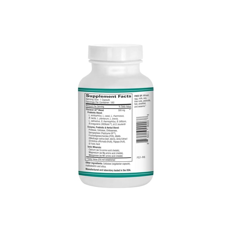 Floracor-GI Candida Cleanse, Probiotic and Enzyme Support Formula 180 Capsules