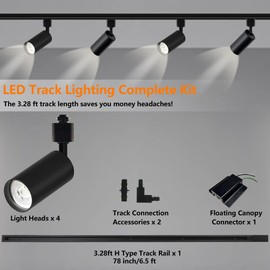 Bravsekai GU10 LED Track Lighting Kit, 10W Track Light Heads with 3.28FT H Track Light Rail 4PCS Ceiling Spotlight Fixture for 3000K/4000K/6000K GU10 Bulb, Bulbs Excluded