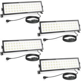 4 Pack Linkable LED Shop Lights, 100W 15000LM Aluminum Plug in Garage Light w/ 9.84ft Power Cord and Switch, 6000K Daylight, for Garage, Workshop, Warehouse (Built-in Outlet)
