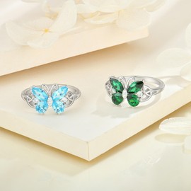 JIWOY Butterfly Rings Celtic Knot Ring Sterling Silver Twisted Rings for Women Birthstone Jewelry, 7, Emerald, NR43431E-7