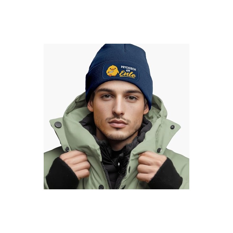 MoonWorks® Men's Beanie with Patch Knitted Hat Saying Meme Psychical