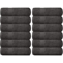 White Classic Resort Collection - Juego de toallas suaves para la cara y el cuerpo, 12 x 12 pulgadas, ropa de algodón absorbente y felpa de lujo [paquete de 12, carbón]