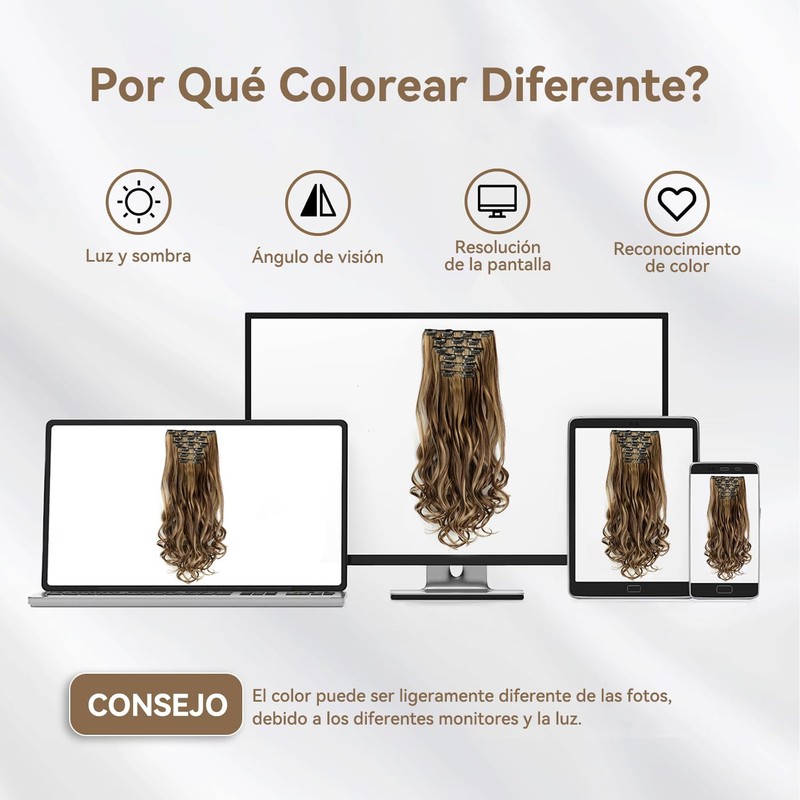 Extensiones de Cabello Natural Ondulado, 6 piezas, Extensiones de Cabello
