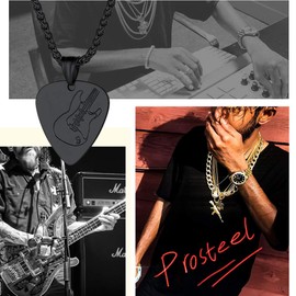 PROSTEEL Black Guitar Pick Necklace Men Women Stainless Steel Pendant Chain Punk Rock Music Note Statement Jewelry Cool Necklace