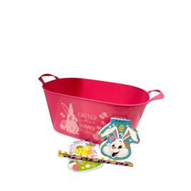 JLIM Oval Plastic Easter Container Tubs Uniquely Bundled with Notepads(2) and Pencils(2) in an Assortment of Colors Lavender, Pink, Blue or Orange. Notepads and Pencils May Vary (Pink)