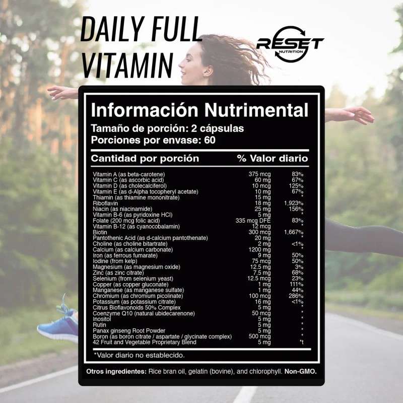 Reset Nutrition | Daily Full Vitamin | 120 Cápsulas Sabor