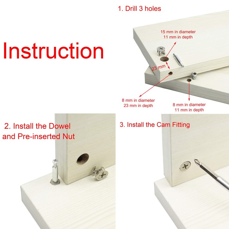 30 Packs Furniture Board Cam Fitting with Dowel and Pre-Inserted