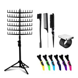 Laflare Standing Braid Hair Organizer – 144 Pegs Hair Extension Holder, Divider & Display Stand for Hair Braiding, Height Adjustable Rack, Easy to Assemble (Black-Combo)