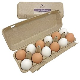 Nest Box Queen Ceramic Chicken Nest Eggs for Nest Box Training - 1 Dozen (Assorted (Brown & White))