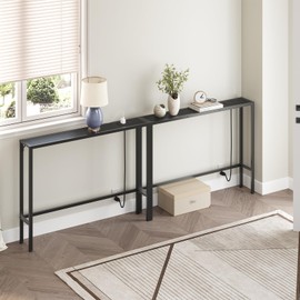 MAHANCRIS 2 Pack Narrow Console Sofa Table with Charging Station, Skinny Behind Couch Table, 39.4" L x 5.9" W x 31.5" H, Long Entryway Tables for Living Room, Hallway, Foyer, Black CTBK968E01S2