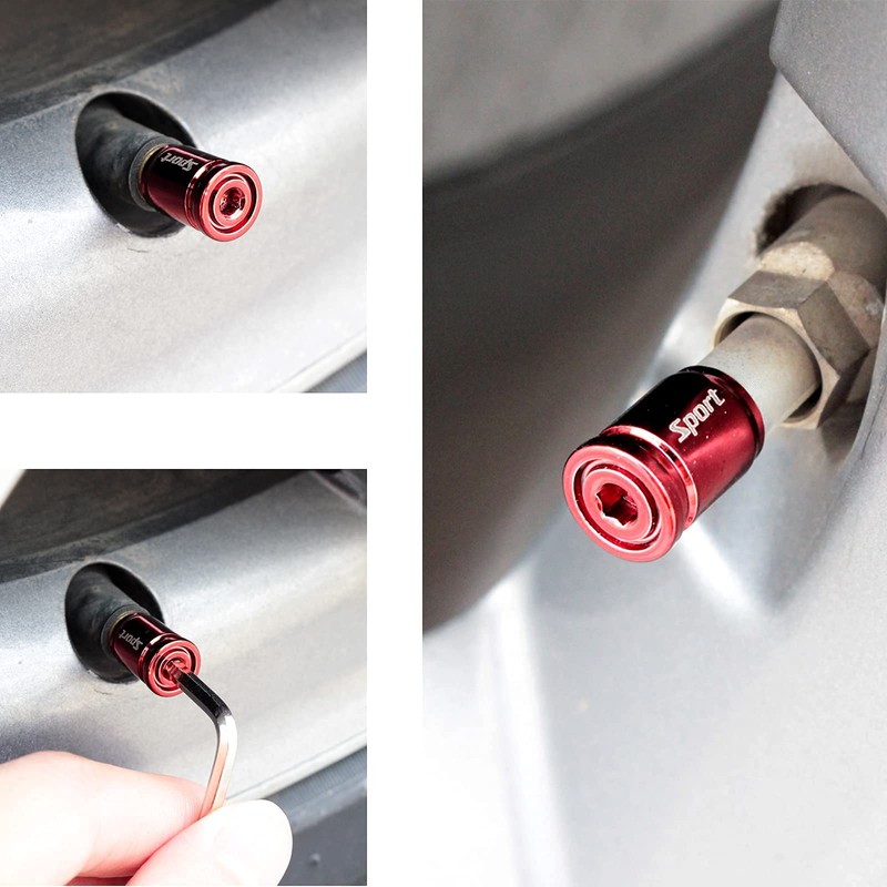 Dsycar Locking Valve Stem Caps Red (8 Pack), Anti Theft