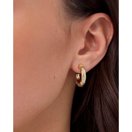 PAVOI 14K Yellow Gold Plated Star Shine Hoop Earrings for Women | Cubic Zirconia Celestial Chunky Hoops Earrings | 20mm