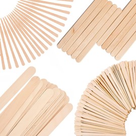Mibly 4 Style 600 Pcs Assorted Wooden Wax Sticks for Body Legs Face and Small Medium Large Sizes Eyebrow Waxing Applicator Spatulas for Hair Removal or Wood Craft Sticks