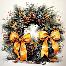 Christmas Wreath Pine Cone Diamond Art Painting Kits for Adults, Diamond Painting Kits for Adults Beginners, 5D DIY Full Drill Diamond Dot Gem Art Kits for Adult, Home Wall Decor 13.8x13.8 Inch