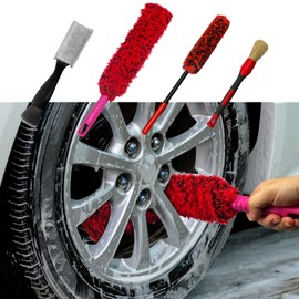 Vytulz 4 Pack Car Wheel Brush Kit - Soft, Scratch-Free Microfiber & Synthetic Wool Cleaning Brushes for Tires, Rims, Fenders, Engine, Exhaust Tips