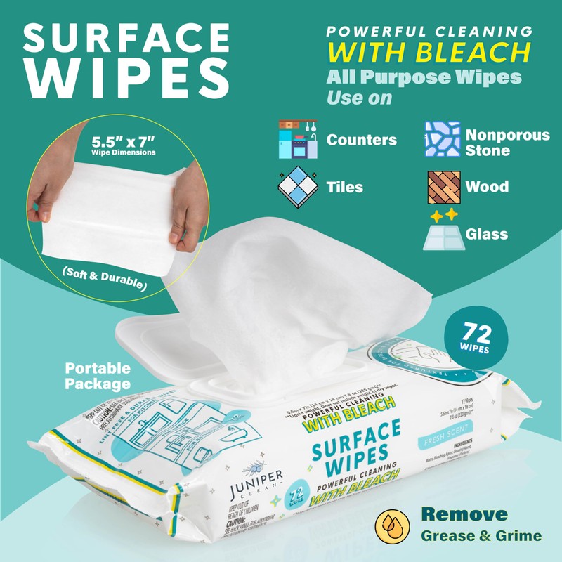 Juniper CLEAN 6 Pack Surface Cleaning Wipes with Bleach, All-Purpose