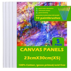 OtumnFS Art Canvas for Painting, A4 Canvas 9x12Inches (Set of 5),Blank Canvas Boards，Primed White Painting Canvas, Canvases for Acrylic and Oil Painting