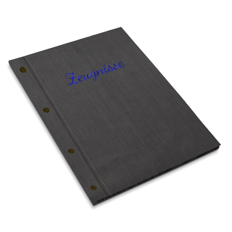 Handmade Certificate Folder in Black Linen Look with Embossed Print