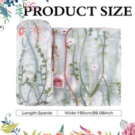 CRAFTYMELODY 3 Yards Floral Embroidery Lace Red Lace Fabric Beautiful White Mesh Fabric Tulle 59 Inches Wide Polyester Gauze Embroidered Veil for Wedding Sewing Accessories Party Dress Decor