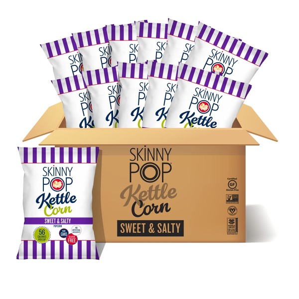 SkinnyPop Sweet & Salty Kettle Popcorn, Gluten Free, Non-GMO, Healthy Popcorn Snacks, Halloween Snacks for Kids, Skinny Pop, 5.3oz Grocery Size Bags (12 Count)