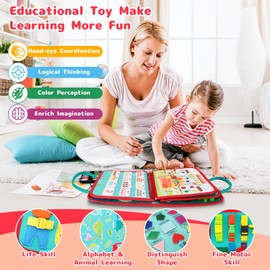 Rideomon Busy Board for 1 2 3 4 Year Old Toddlers, Busy Book for Toddlers 1-3, Montessori Educational Toys Sensory Board, Preschool Learning Activity Fine Motor Skills Airplane Car Travel Essentials