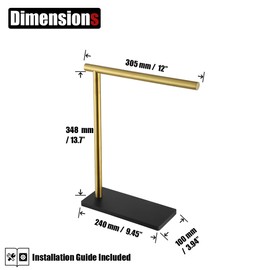 JQK Hand Towel Holder Stand Brushed Gold, Modern Tree Rack Free Standing for Countertop with 12 Inch Bar, 304 Stainless Steel Thicken 0.8mm, HTT170-BG