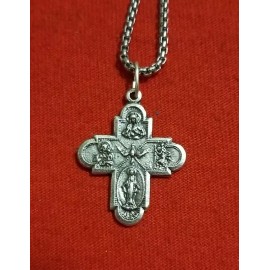 2 Cross 4WAY  CHRISTIAN CATHOLIC Medal Necklace WITH CHAIN  SILVER  PLATED Italy