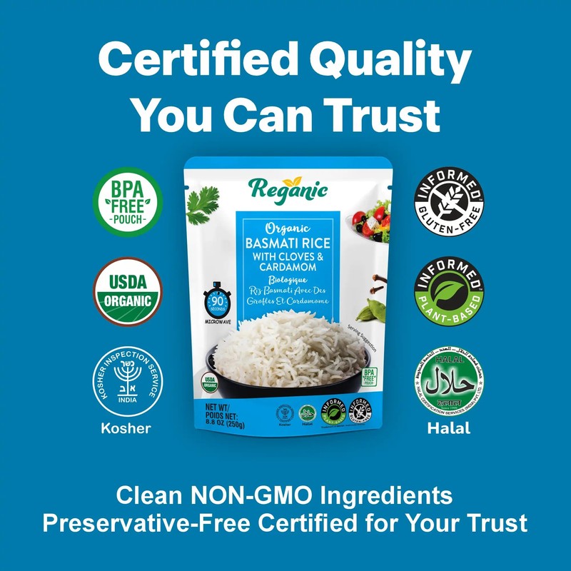 Reganic Organic Basmati Rice with Cloves & Cardamom, USDA Organic,