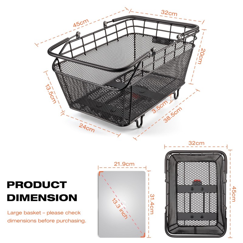 Rear Bike Basket with Handle - Quick Release Bicycle Rear