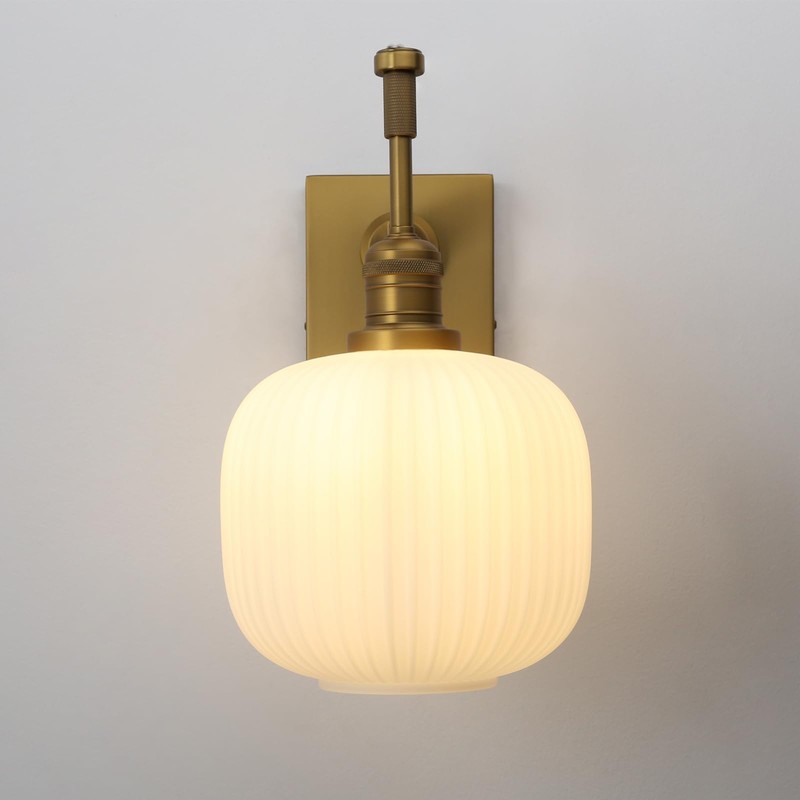 Pathson Milk White Glass Wall Sconce with Switch, Hardwired Wall