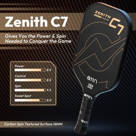 A11N Zenith C7 Pickleball Paddle 16mm | T700 Carbon Fiber with Foam Injected Walls | Enlarged Sweet Spot | Elongated Shape | Gold