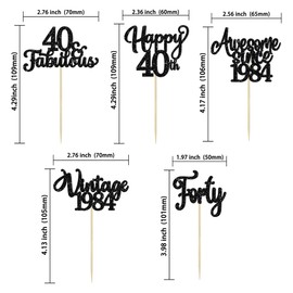 30 piezas de adornos para cupcakes de feliz cumpleaños 40 con purpurina, cuarenta y vendimia de 1984, para 40 fabulosas decoraciones de pasteles para 40 cumpleaños, bodas, aniversarios, fiestas,