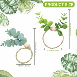 6 PCS Eucalyptus Napkin Rings,Greenery Napkin Rings Boho Leaf Wood Bead for Christmas Weddings,Party,Etc