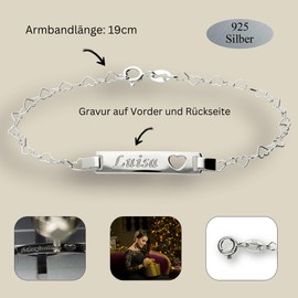 Women's 925 Sterling Silver Heart Design Bracelet With Desired Engraving 19 cm Ideal Gift for Your Wife or Girlfriend